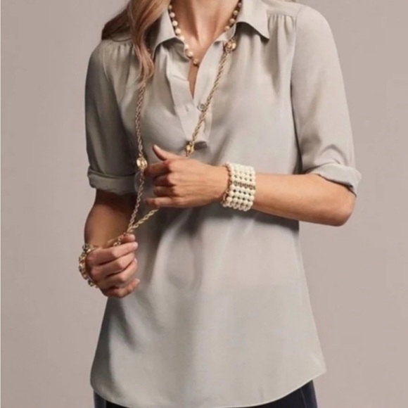 CAbi - Silk Blouse - Cream Long Sleeve LARGE - Picture 8 of 10